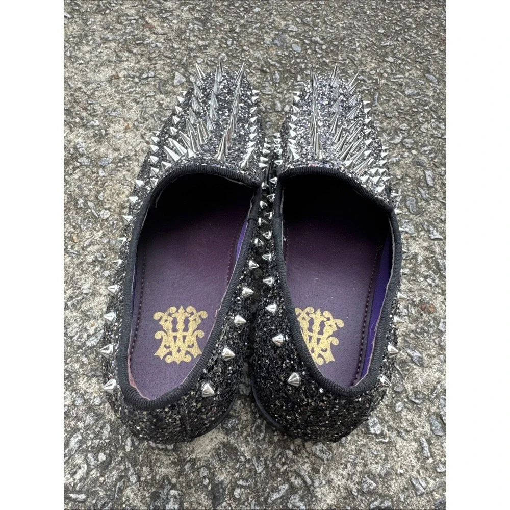 After Minute Black Spikes Slip-On Smoking‎ Men's Prom Dress Shoes Sz 7 Glitter